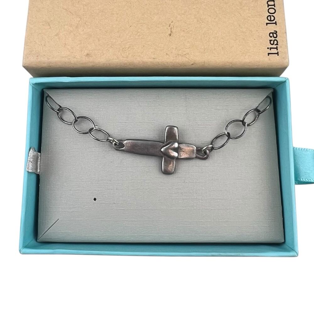 Lisa Leonard Designs Cross Heart Link Sterling Silver Bracelet up to 8.25"